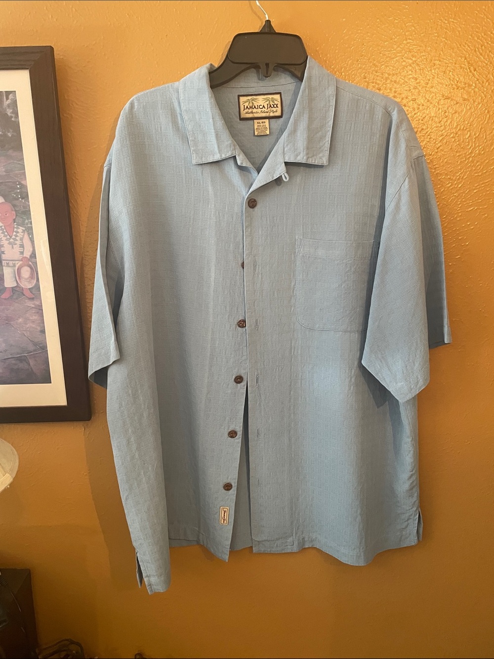 Jamaica Jaxx Sky Blue Short-Sleeve Camp Shirt 100 percent Silk